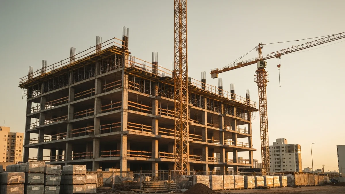 Gráfico ilustrando fluxo de financiamento em obra de construção civil com indicadores de viabilidade